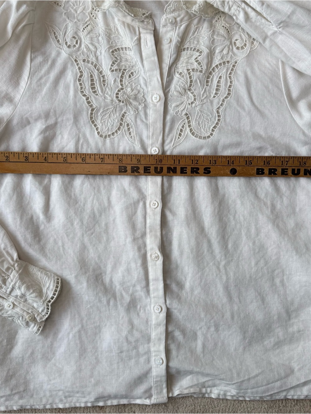 Sézane Lilia Blouse White Linen Cotton Embroidered Lace Ruffle Collar FR38 US6 - Picture 7 of 11